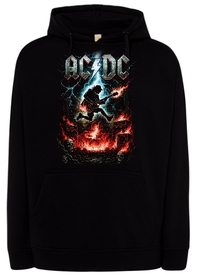 Czarna bluza z kapturem AC/DC — z efektownym nadrukiem „Rock Strike”
