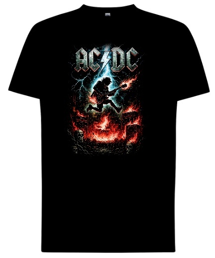 Czarny T-shirt AC/DC — z efektownym nadrukiem „Rock Strike”